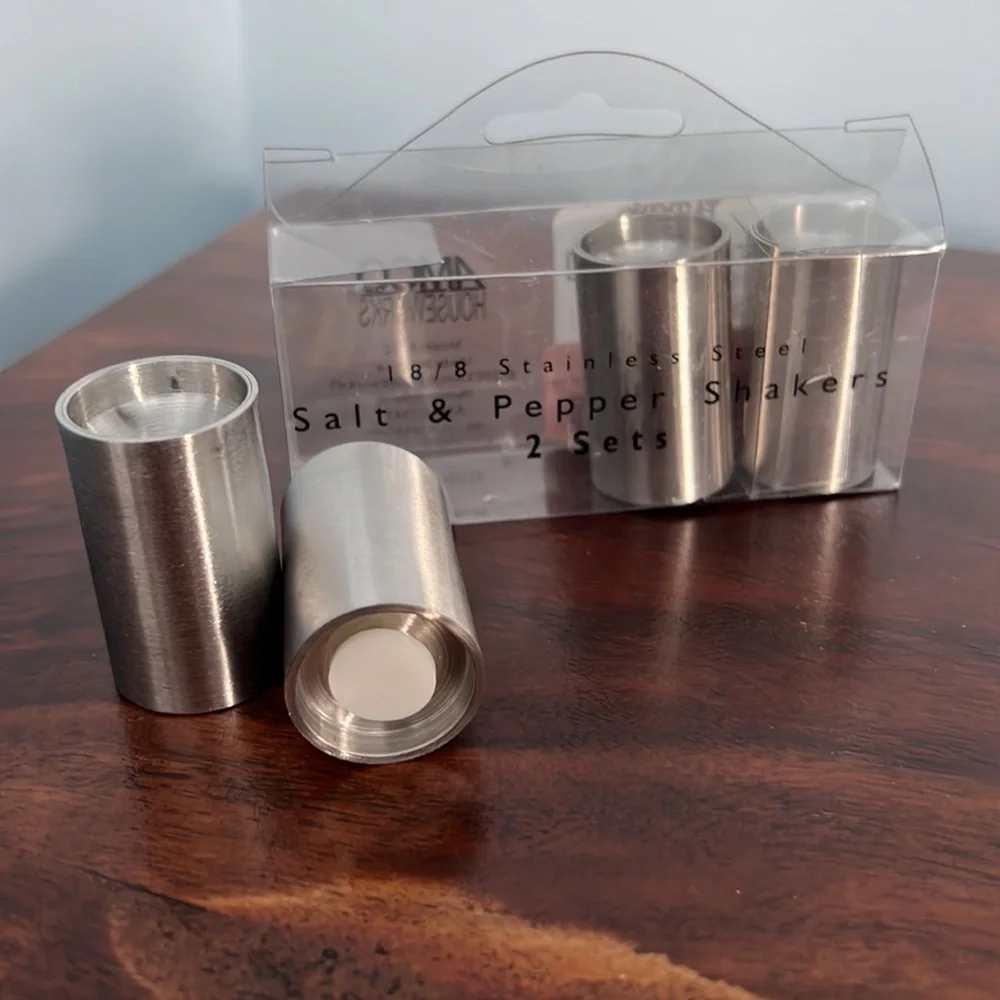 New in box stainless steel salt & pepper shakers | 2 sets - Picture 2 of 3